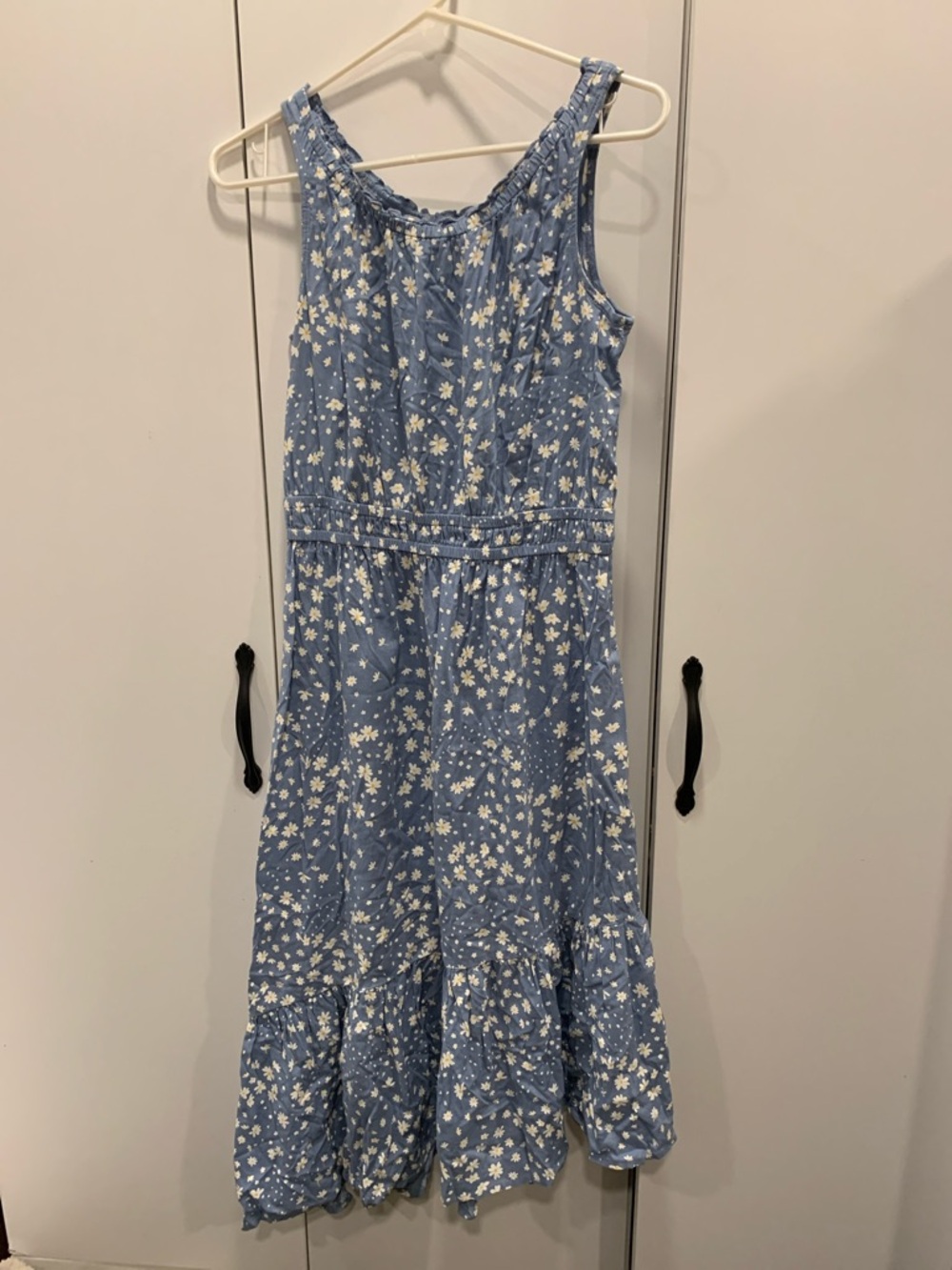 SO Good for Life Blue Floral Smocked Neck dress with white daisy print,